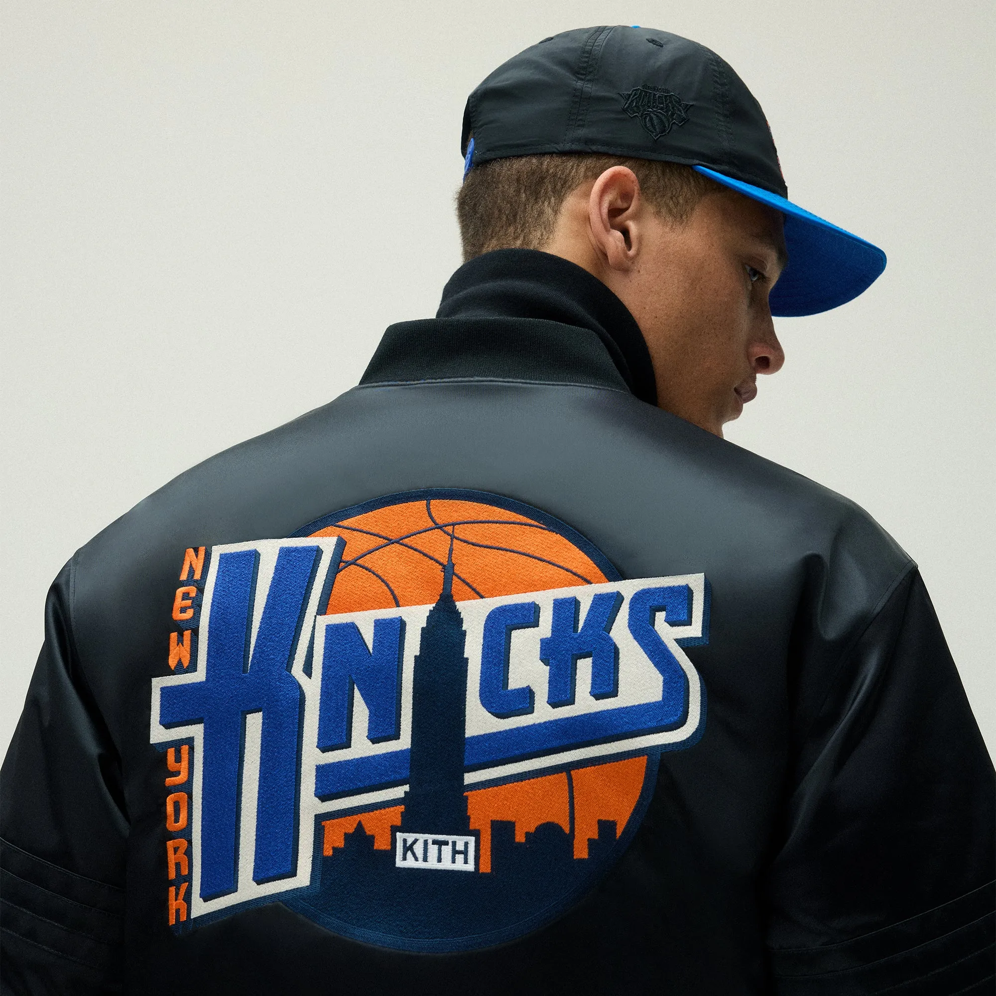 Kith for the New York Knicks Ball Satin Bomber Jacket - Black sold by Kith product image thumbnail 3