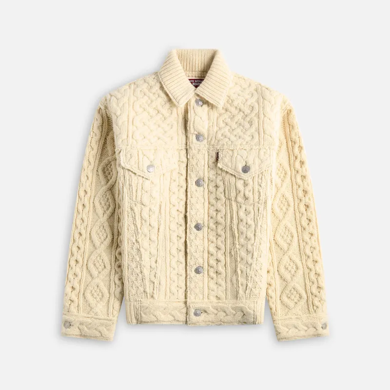 Junya Watanabe Man Shetland Wool Aran Pattern Levis - Natural sold by Kith