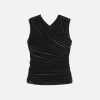 Ganni Velvet Jersey Ruched Crossover Blouse - Black sold by Kith