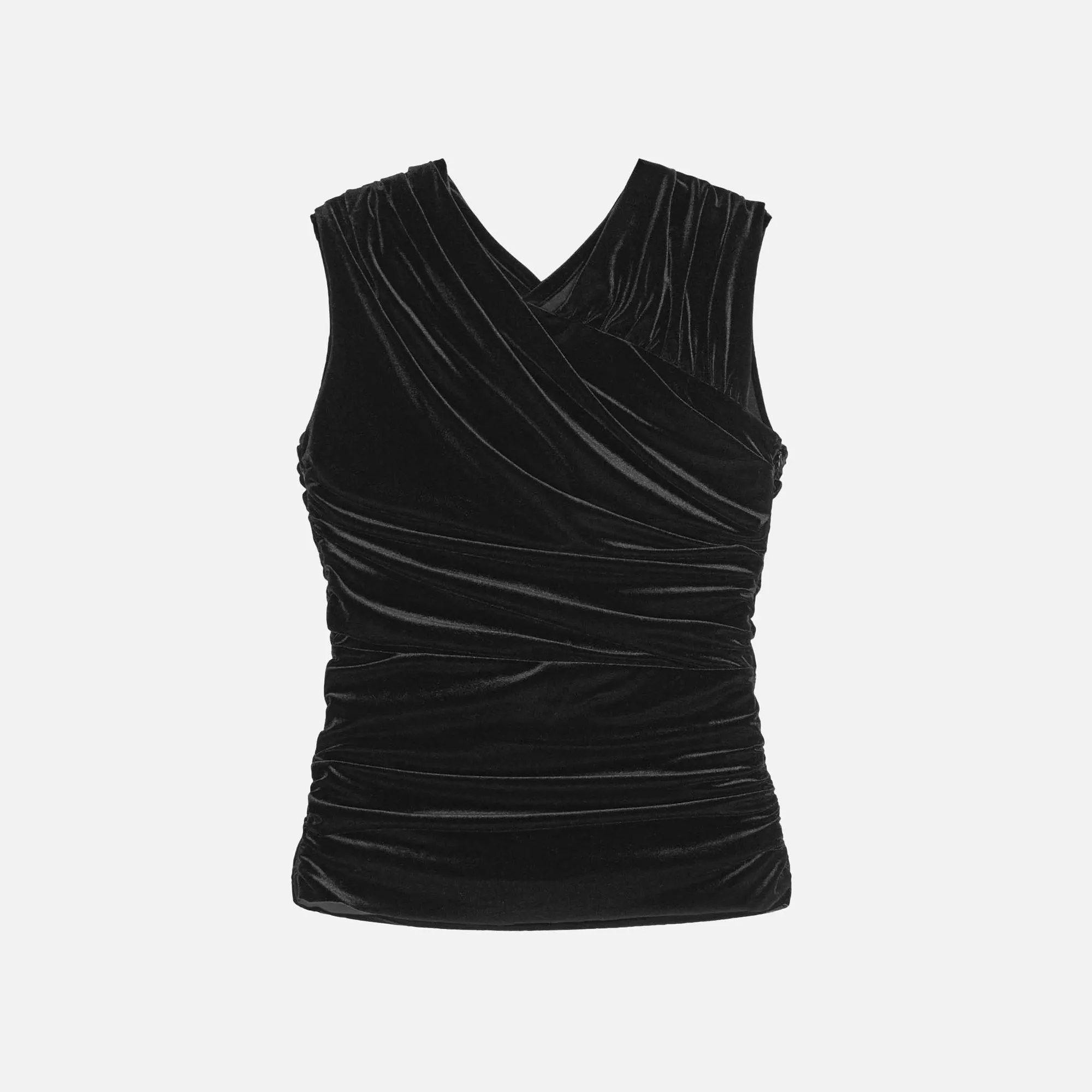Ganni Velvet Jersey Ruched Crossover Blouse - Black sold by Kith