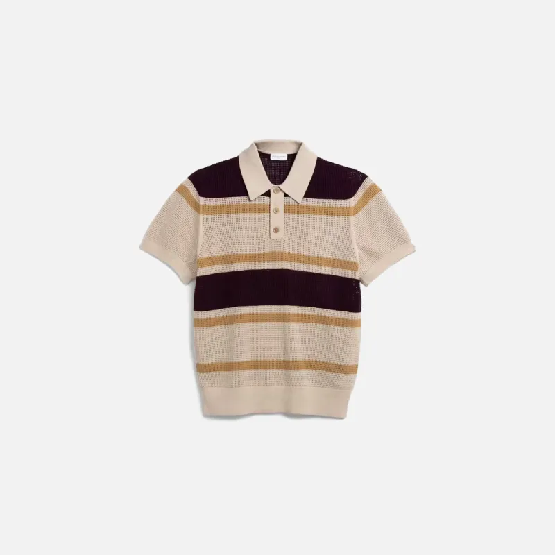 Dries Van Noten Mindo Stripe Polo - Beige / Brown Stripe sold by Kith