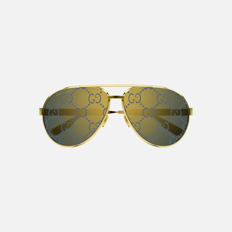 Gucci Metal Monogram Aviator 64 Frame - Gold sold by Kith