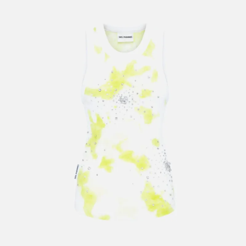 Des Phemmes Tie Dye Splash Embroidery Tank Top - Lime sold by Kith