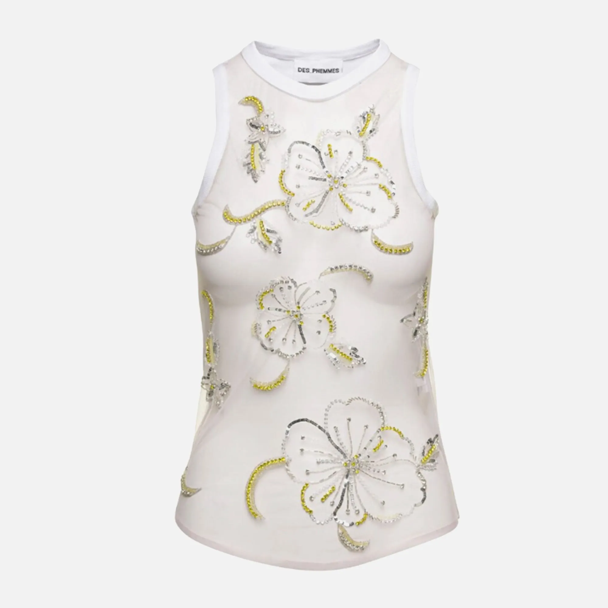 Des Phemmes Hibiscus Embroidered Tank Top - Lime sold by Kith