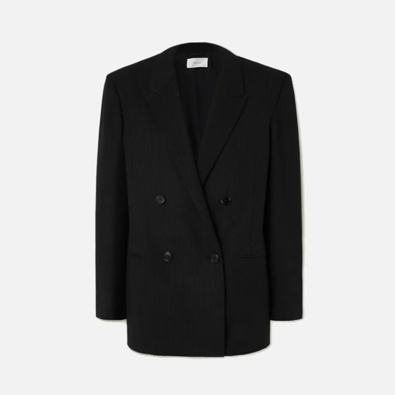 The Row Wilsonia Double-Breasted Pinstripe Wool Blazer - Black sold by Kith