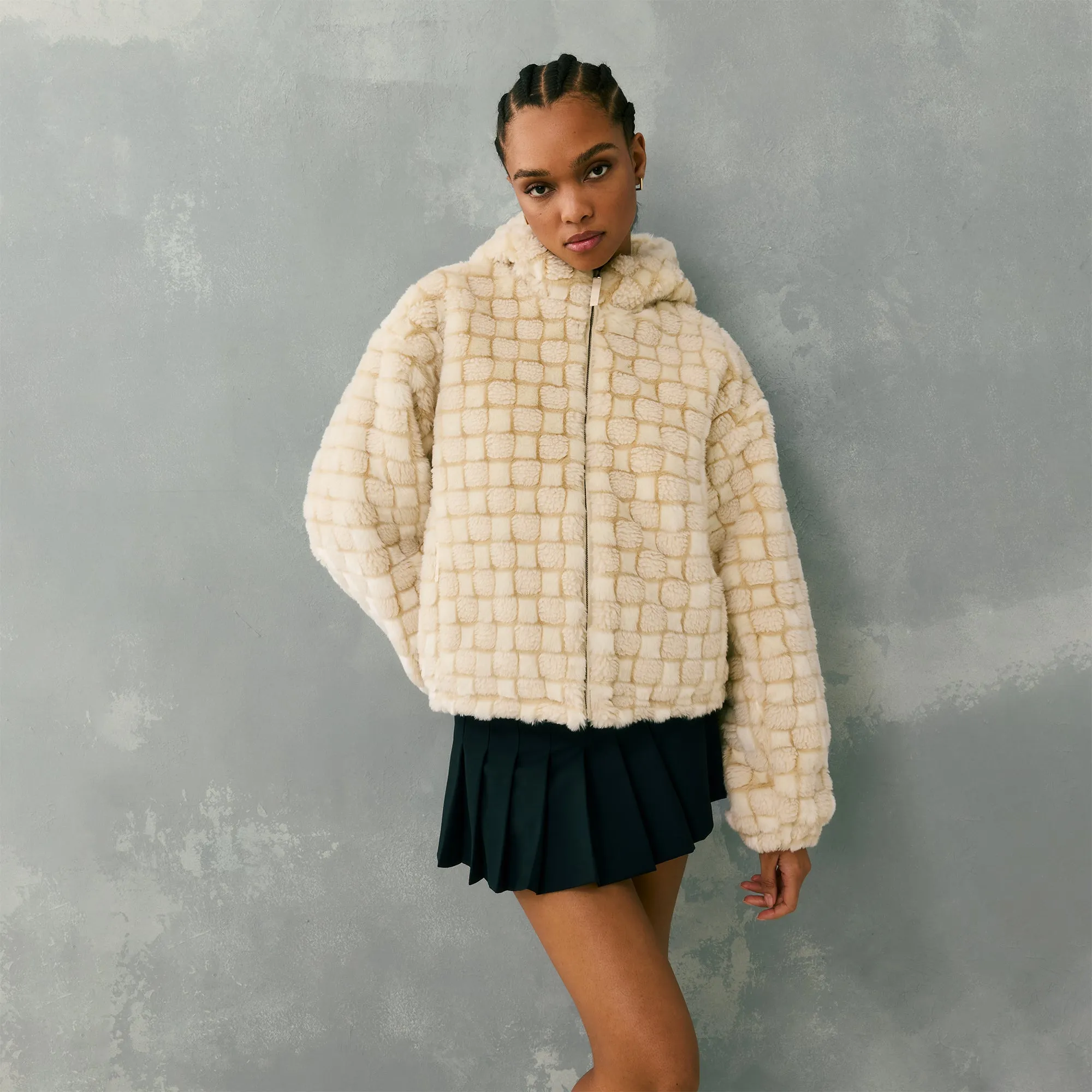 Kith Women Toshi Checked Teddy Bomber - Veil sold by Kith product image thumbnail 2