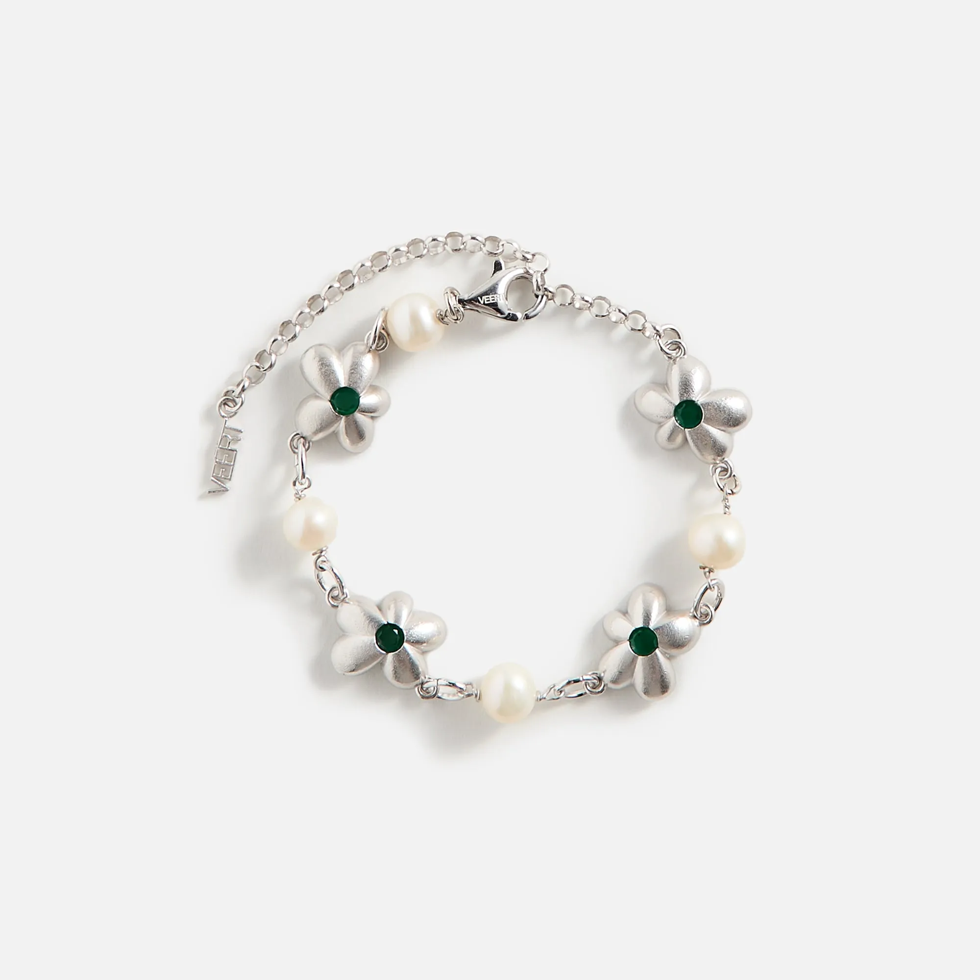 VEERT The Green Pearl Flower Bracelet - White Gold sold by Kith