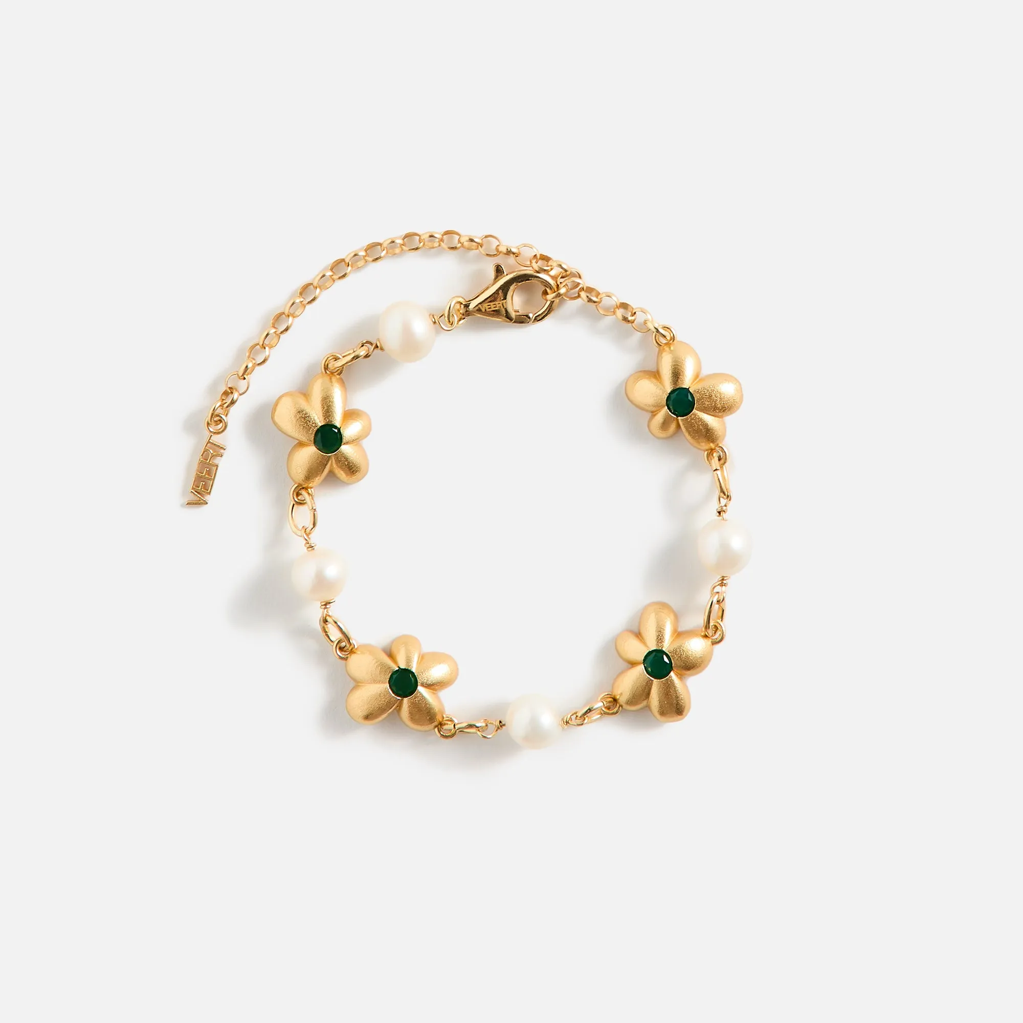 VEERT The Green Pearl Flower Bracelet - Yellow Gold sold by Kith