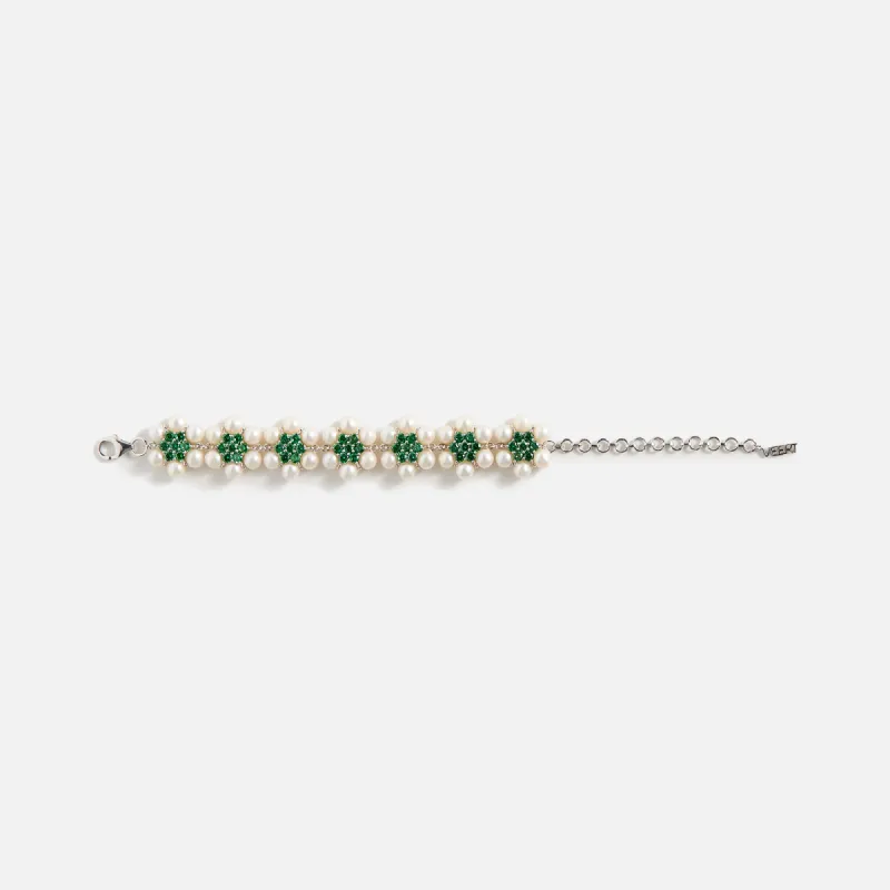 VEERT The 42 Pearl Green Flower Bracelet - White Gold sold by Kith