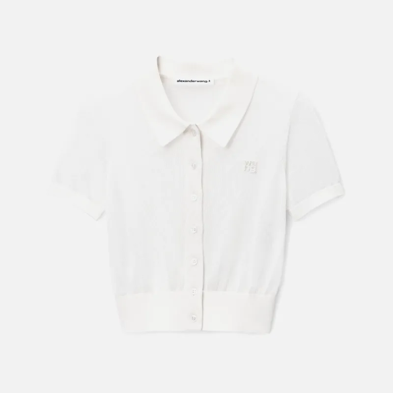 T by Alexander Wang Short Sleeve Polo Cardigan - Soft White sold by Kith