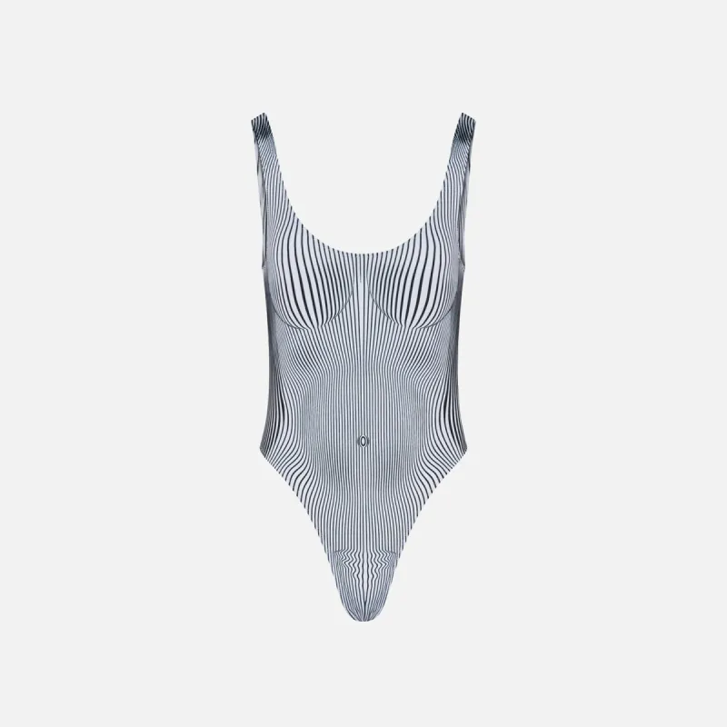 Jean Paul Gaultier Swimsuit Printed in Pinstripe Body Morphing - Black / White sold by Kith