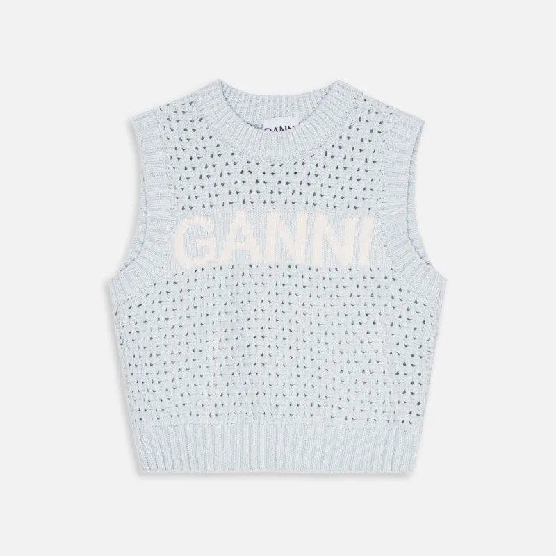 Ganni Textured Pointelle Vest - Illusion Blue made by Ganni