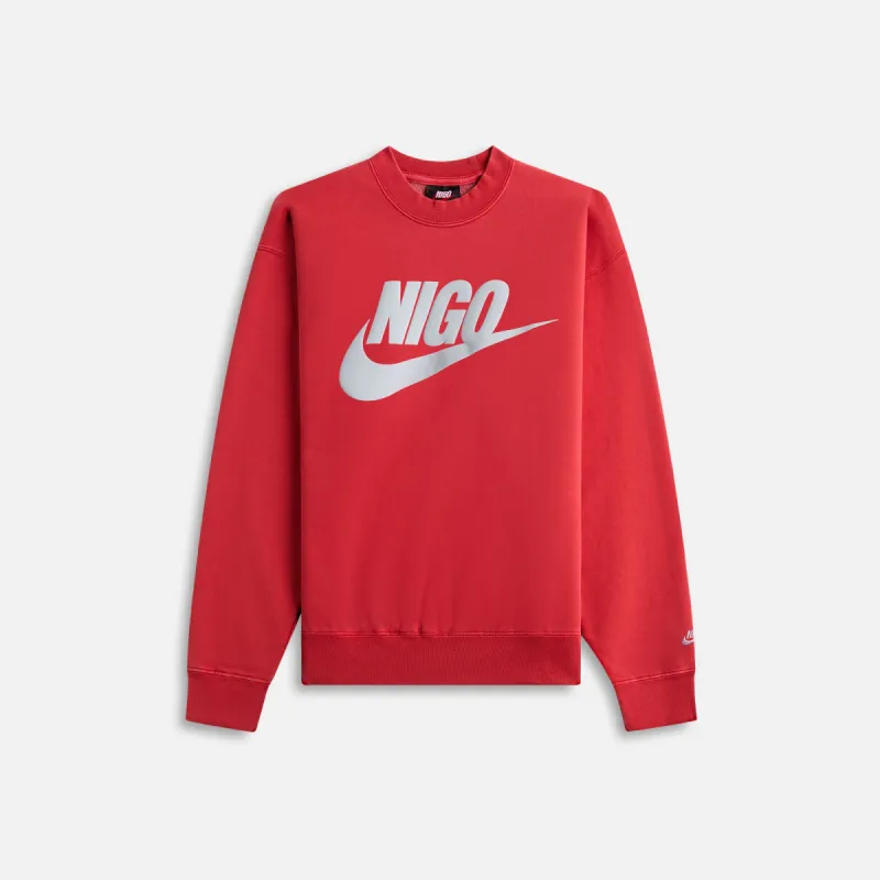 Nike x Nigo NRG Crew Fleece - Gym Red / Wolf Grey sold by Kith