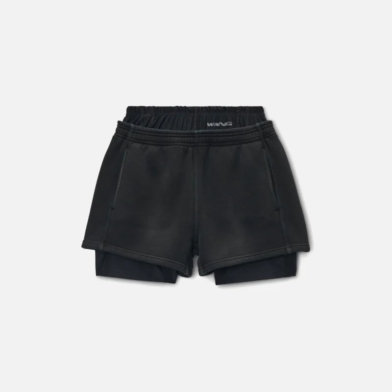 T by Alexander Wang Prestyled Bike Sweatshort - Washed Black sold by Kith