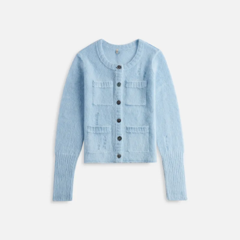 R13 Elongated Shrunken Crewneck Cardigan - Light Blue sold by Kith