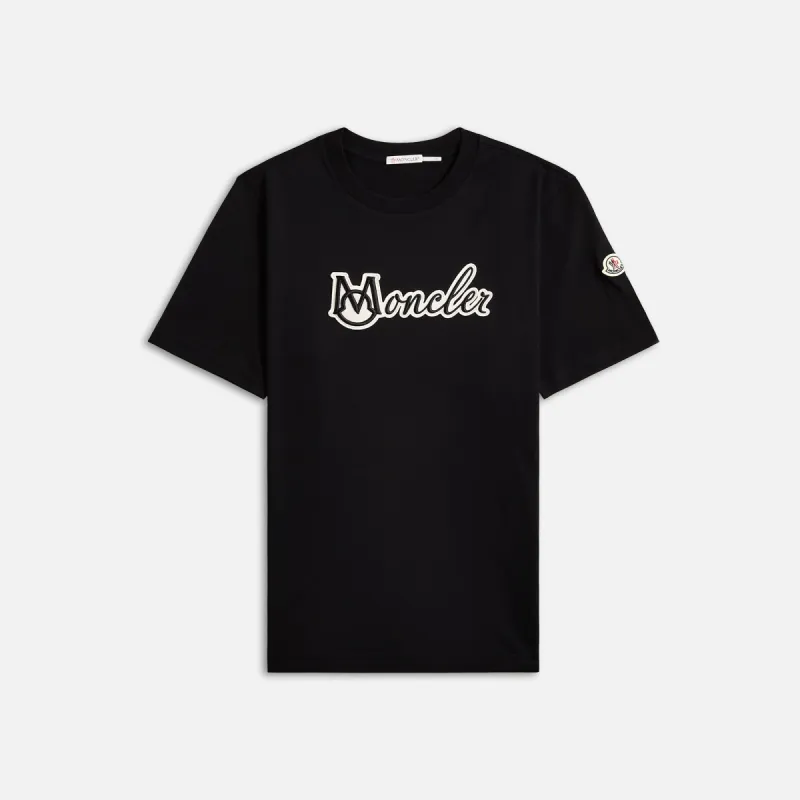 Moncler Embroidered Varsity Logo Cotton Jersey Tee - Black sold by Kith