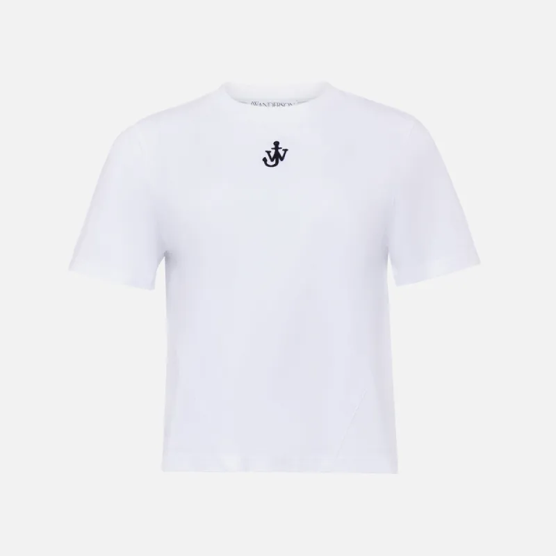 JW Anderson Anchor Embroidery Paneled Cropped Tee - White sold by Kith