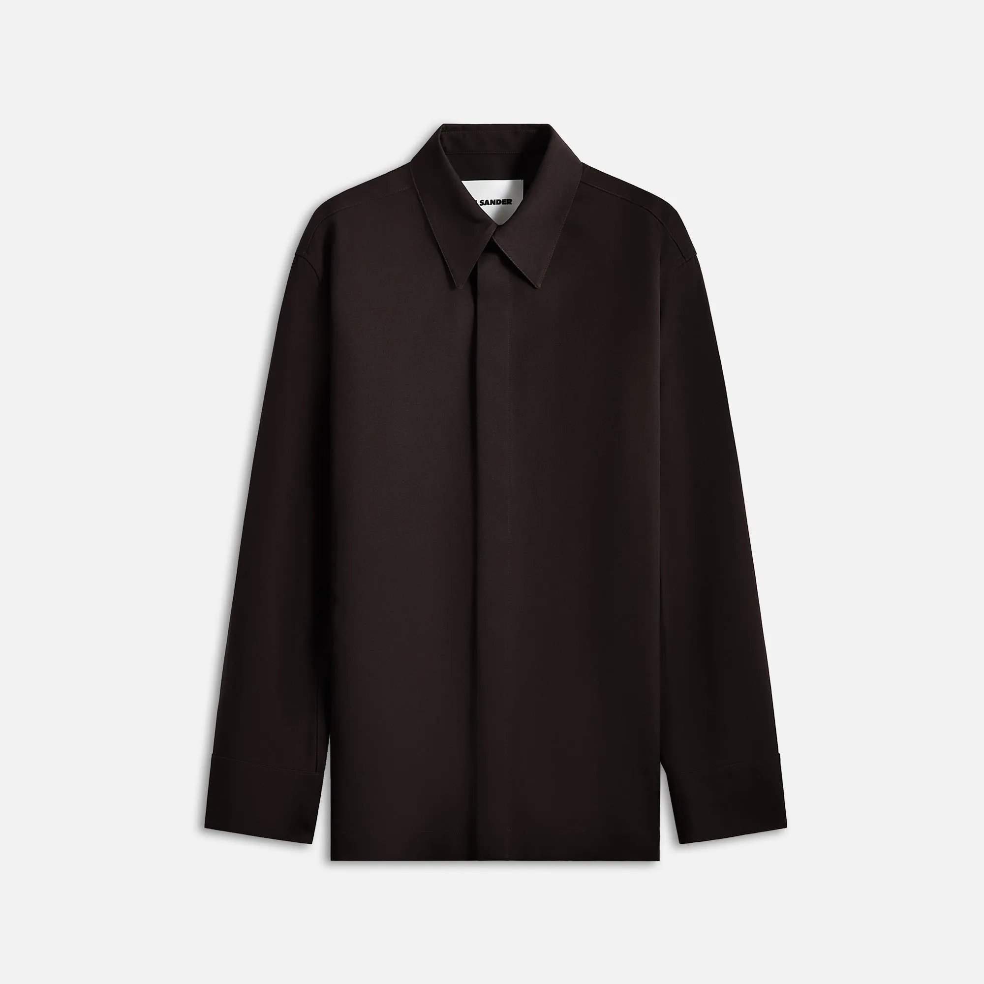Jil Sander Sharp Wool Gabardine Shirt - Chocolate Brown sold by Kith