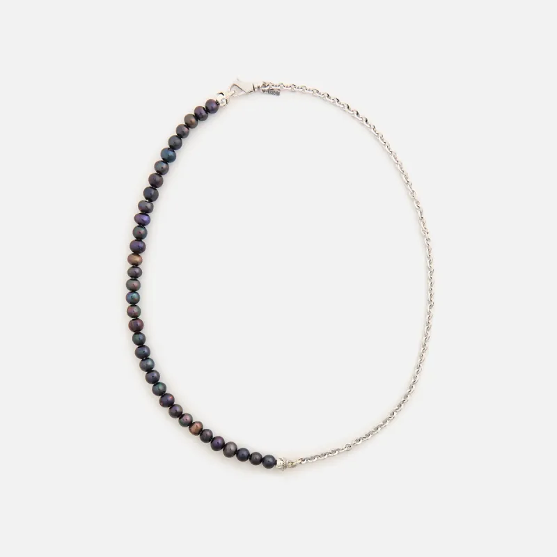 Emanuele Bicocchi Half Chain and Black Pearls Necklace (Small) - Silver / Black sold by Kith