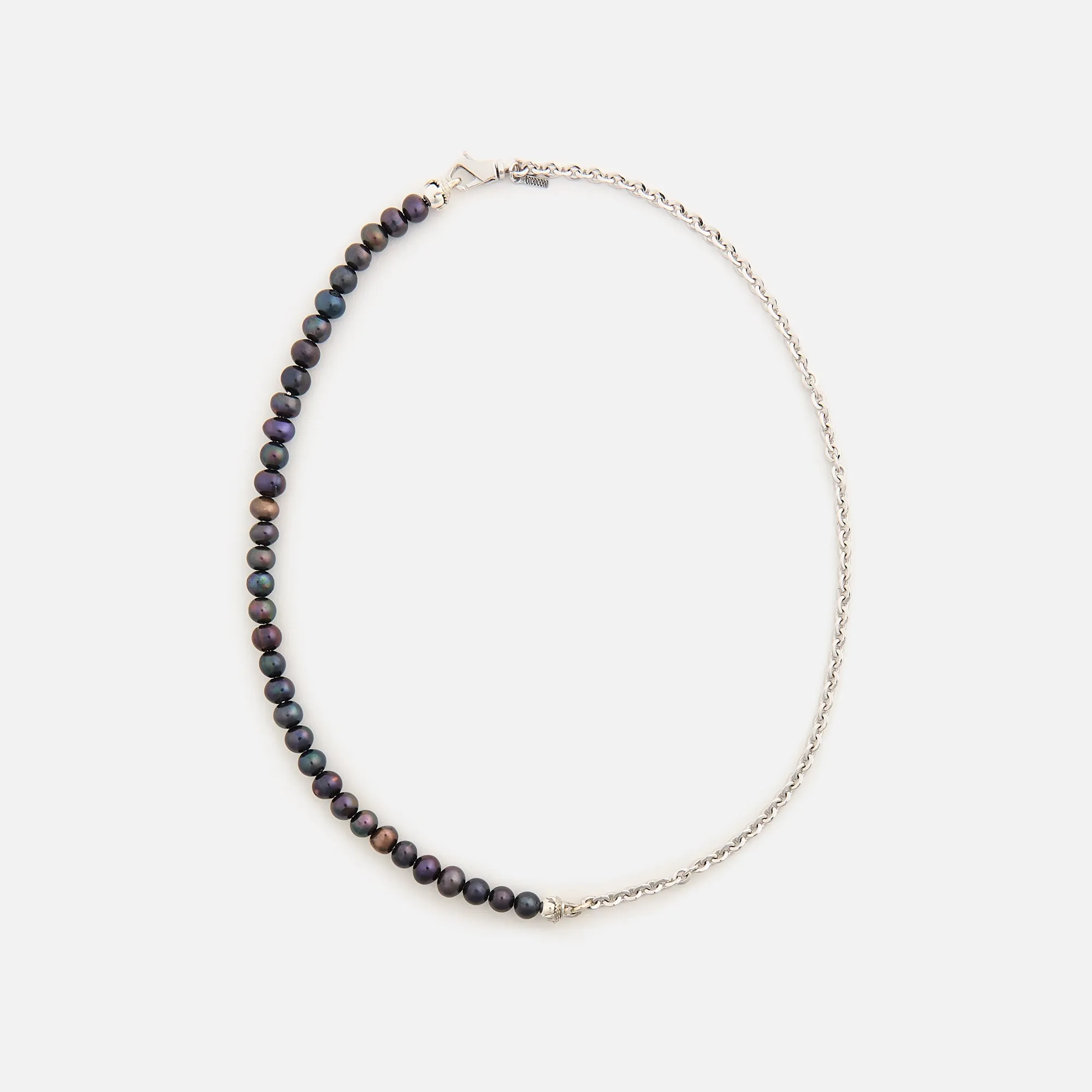 Emanuele Bicocchi Half Chain and Black Pearls Necklace (Small) - Silver / Black sold by Kith
