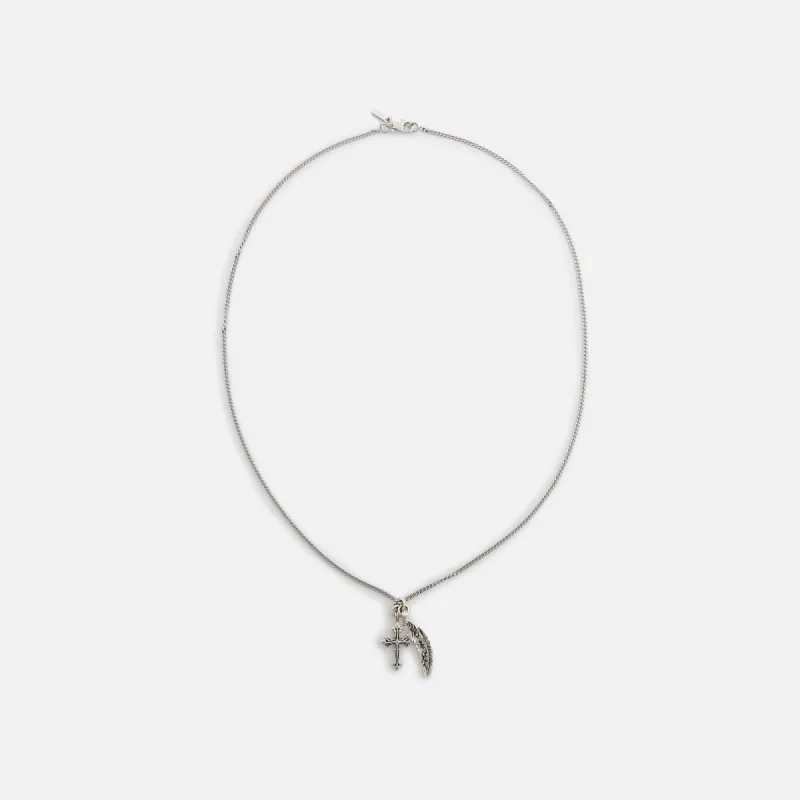 Emanuele Bicocchi Avelli Cross + Feather Pendant Necklace - Silver sold by Kith