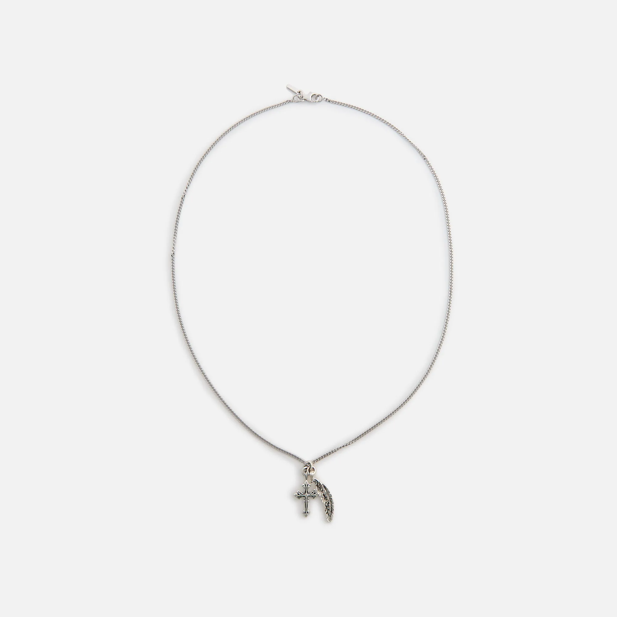 Emanuele Bicocchi Avelli Cross + Feather Pendant Necklace - Silver sold by Kith