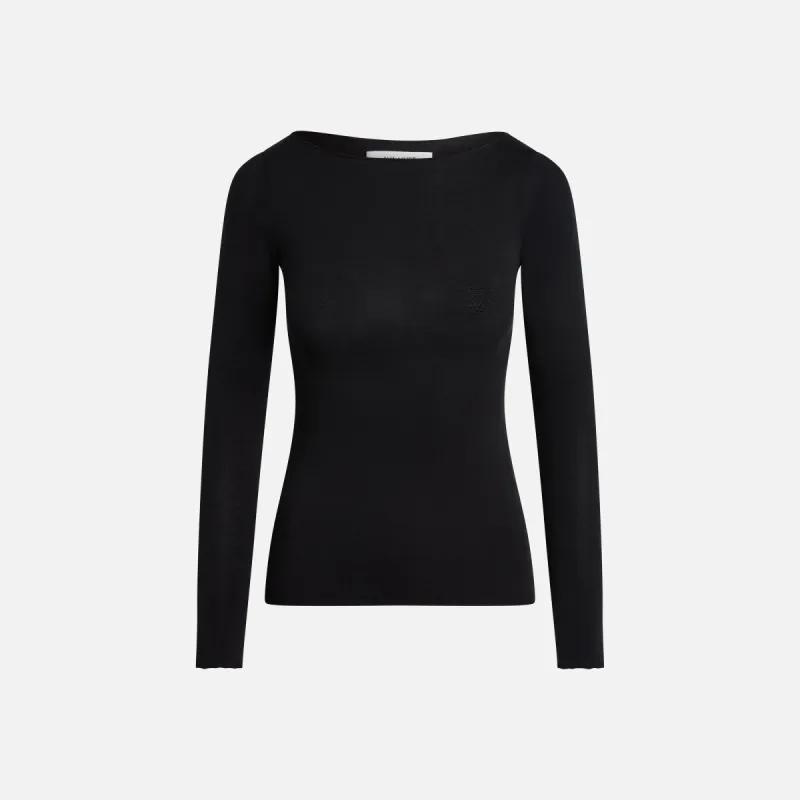 Aya Muse Basics Boatneck Long Sleeve Tee - Black sold by Kith
