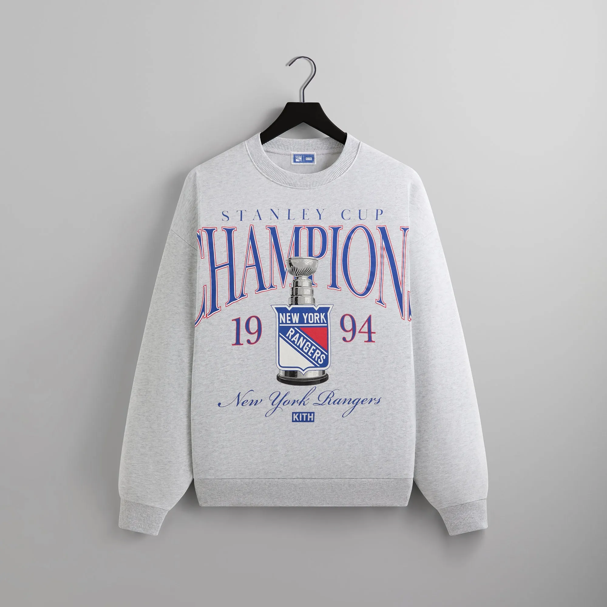 Kith for the New York Rangers Champions Nelson Crewneck - Light Heather Grey sold by Kith