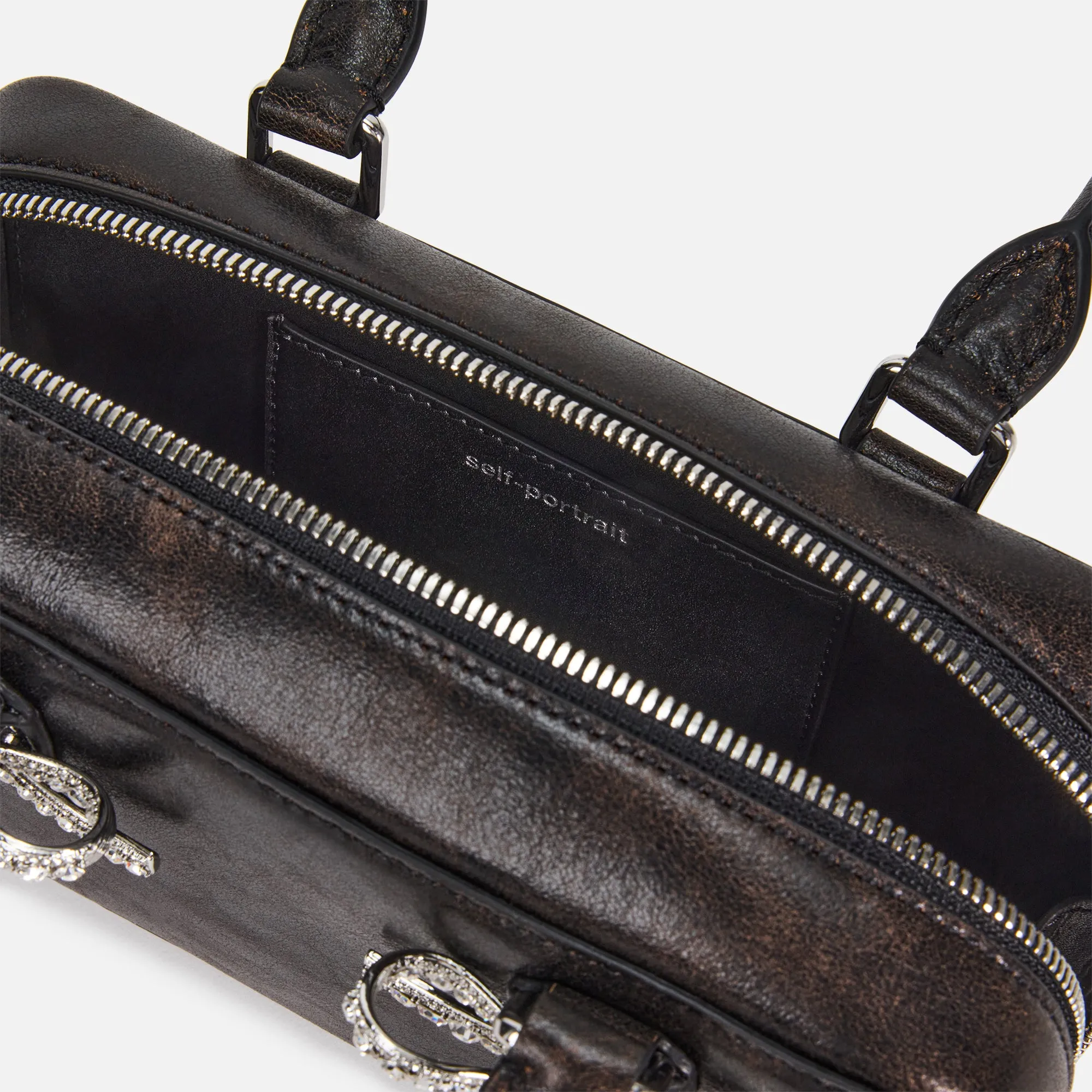 Self-Portrait Black Distressed Leather Mini Tote Bag - Black sold by Kith product image thumbnail 3