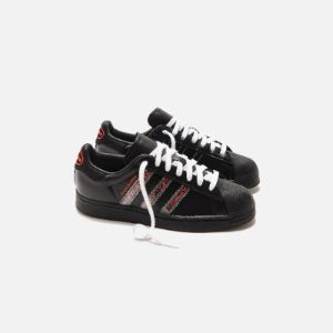 adidas x Pleasures Superstar - Core Black / Red sold by Kith