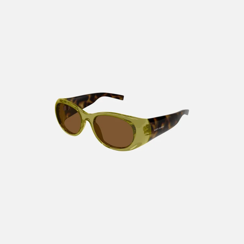 Saint Laurent Oval Sunglasses - Transparent Cream / Mirror Silver sold by Kith