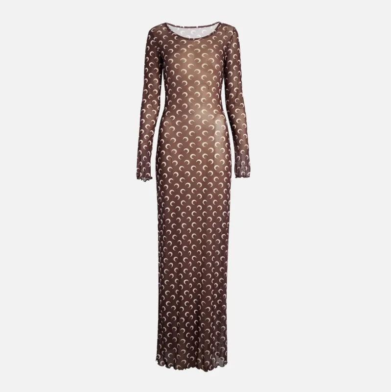 Marine Serre Recycled Moon Mesh Long Dress - Brown sold by Kith