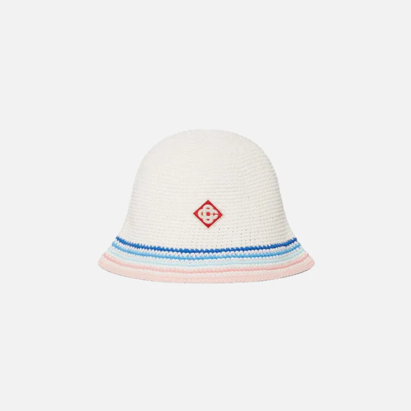 Casablanca Striped Crochet Bucket Hat - White sold by Kith