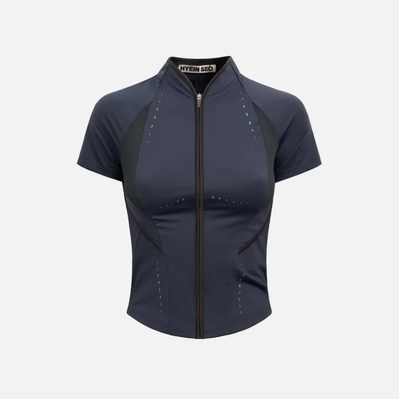 Hyein Seo Slashed Zip Top - Navy sold by Kith