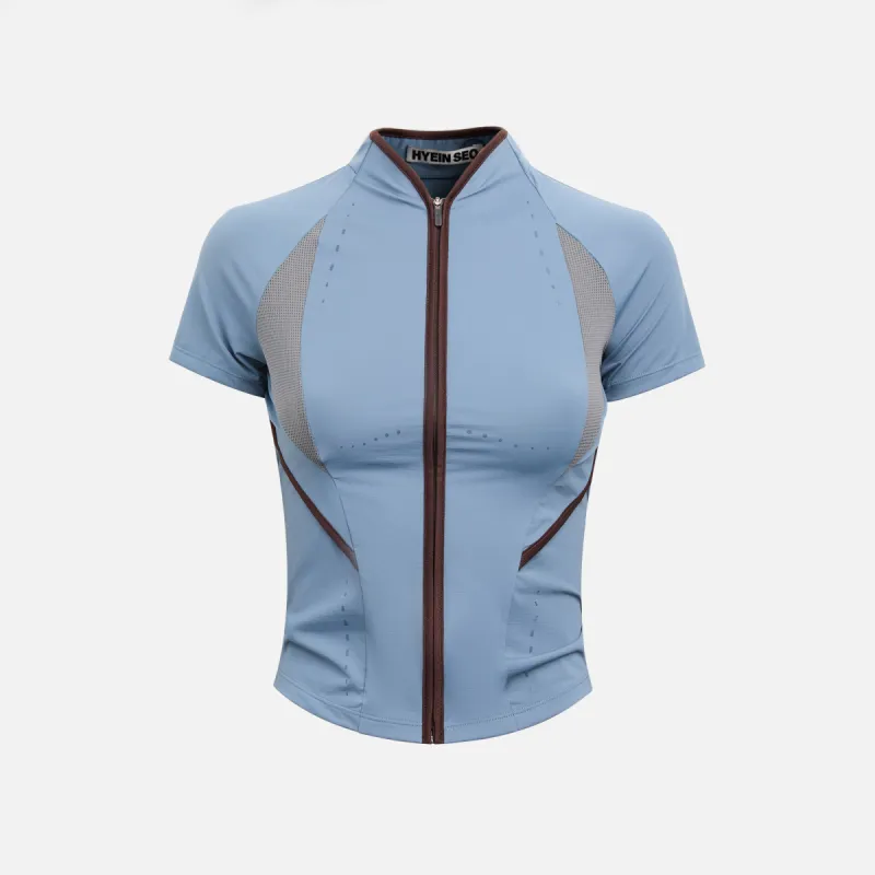 Hyein Seo Slashed Zip Top - Fog Blue sold by Kith