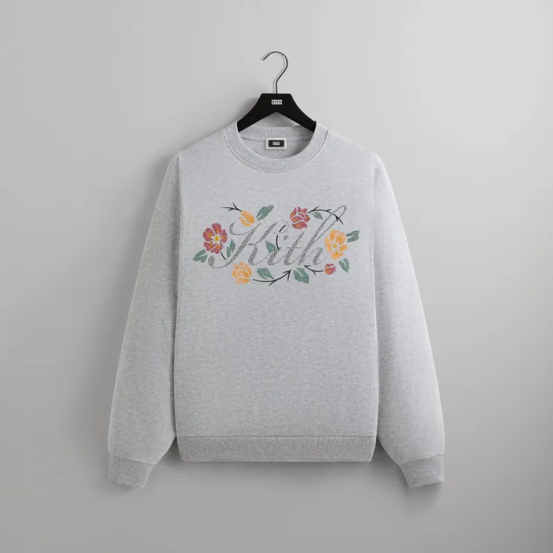 Kith Floral Script Nelson Crewneck - Light Heather Grey sold by Kith