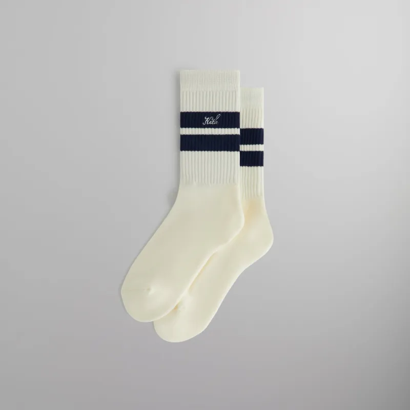 Kith Double Stripe Script Embroidered Cotton Crew Socks - Torpedo made by Kith