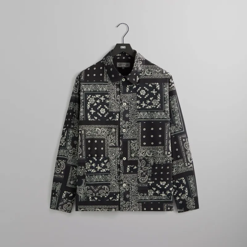 Kith Washed Cotton Bandana Boxy Collared Overshirt - Black sold by Kith