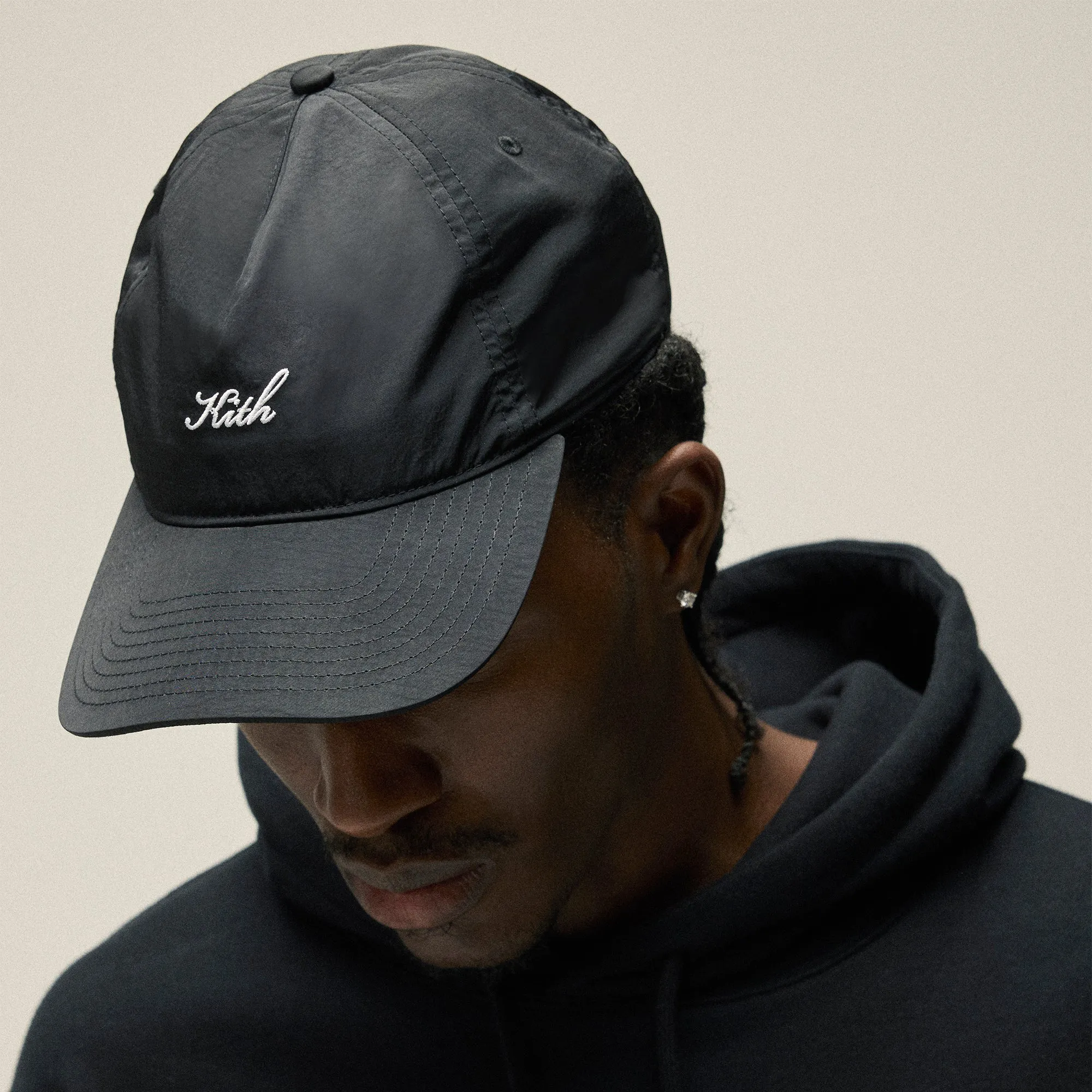 Kith Script Wrinkle Nylon Bay Low Profile Pinch Crown Cap - Black sold by Kith product image thumbnail 2