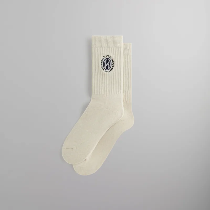 Kith Embroidered Crest Crew Sock - Sandrift sold by Kith