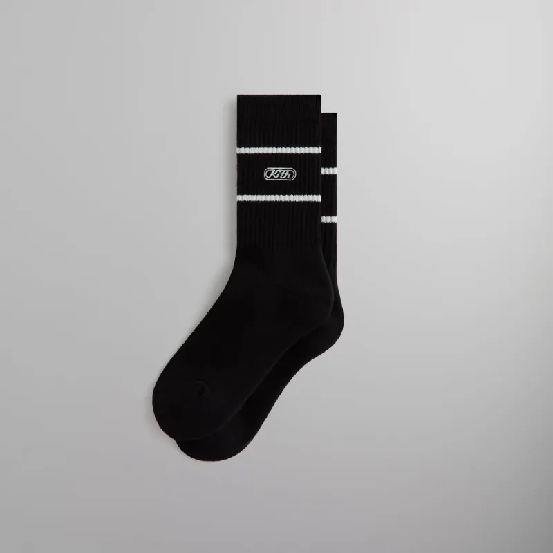 Kith Embroidered Logo Striped Crew Sock - Black sold by Kith