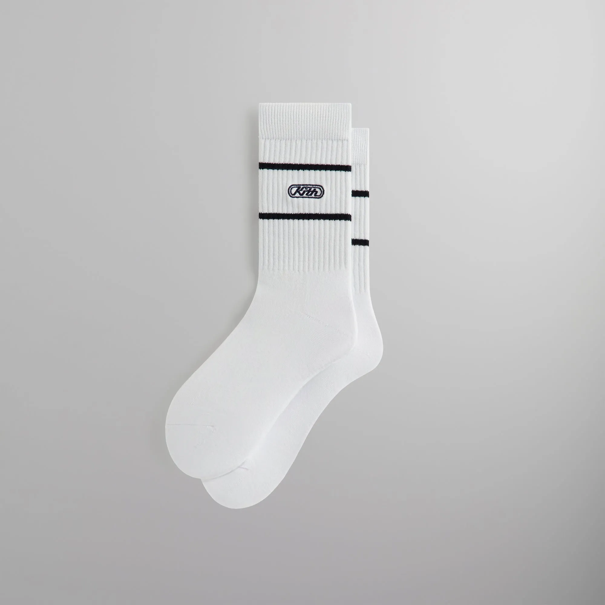 Kith Embroidered Logo Striped Crew Sock - White sold by Kith