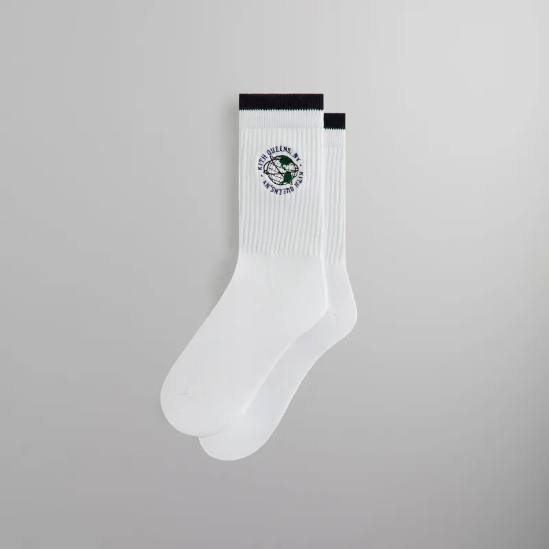 Kith Embroidered Globe Crew Sock - White sold by Kith