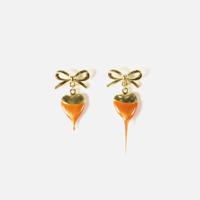 Ottolinger Bow Heart Earring - Gold / Tangerine sold by Kith