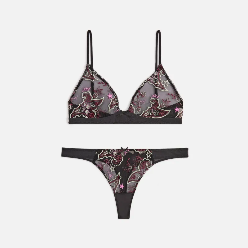 Kith Women Embroidered Bra & Thong Set - Black made by Kith
