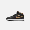 Jordan GS Air Jordan 1 Mid - Black / Metallic Gold / White sold by Kith