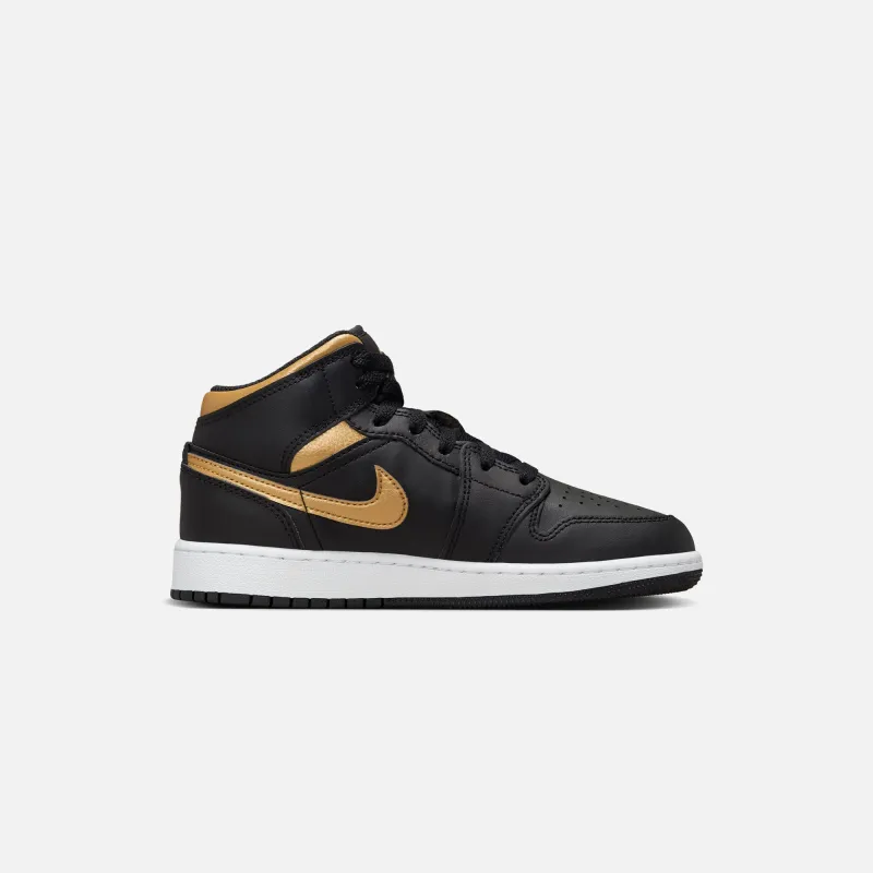 Jordan GS Air Jordan 1 Mid - Black / Metallic Gold / White sold by Kith