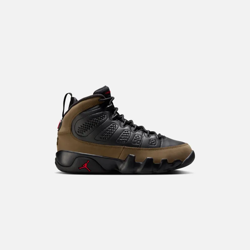 Jordan GS Air Jordan 9 Retro - Black / Light Olive / Varsity Red sold by Kith