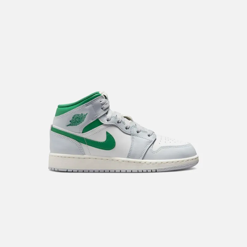 Jordan GS Air Jordan 1 Mid - Summit White /Pine Green / Pure Platinum / Sail sold by Kith