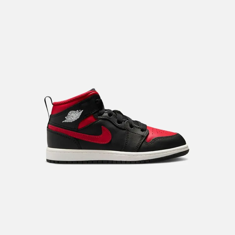 Jordan PS Air Jordan 1 Mid - Black / Varsity Red / Summit White sold by Kith